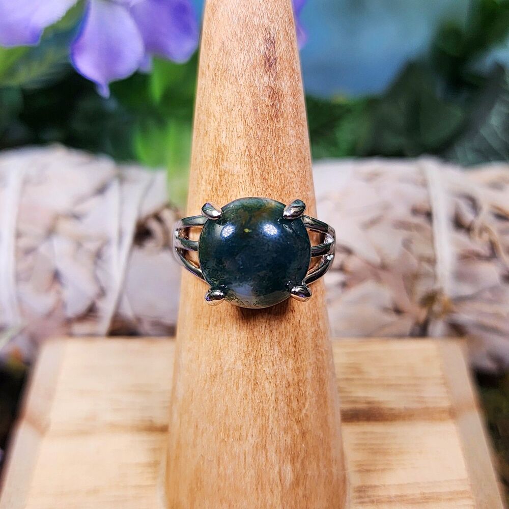 Moss Agate Crystal Statement Ring #2G